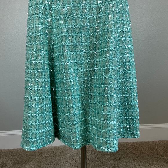Adrianna Papell Sequined Boucle Fit and Flare Cocktail Dress Green Size 6 Midi - Picture 8 of 14